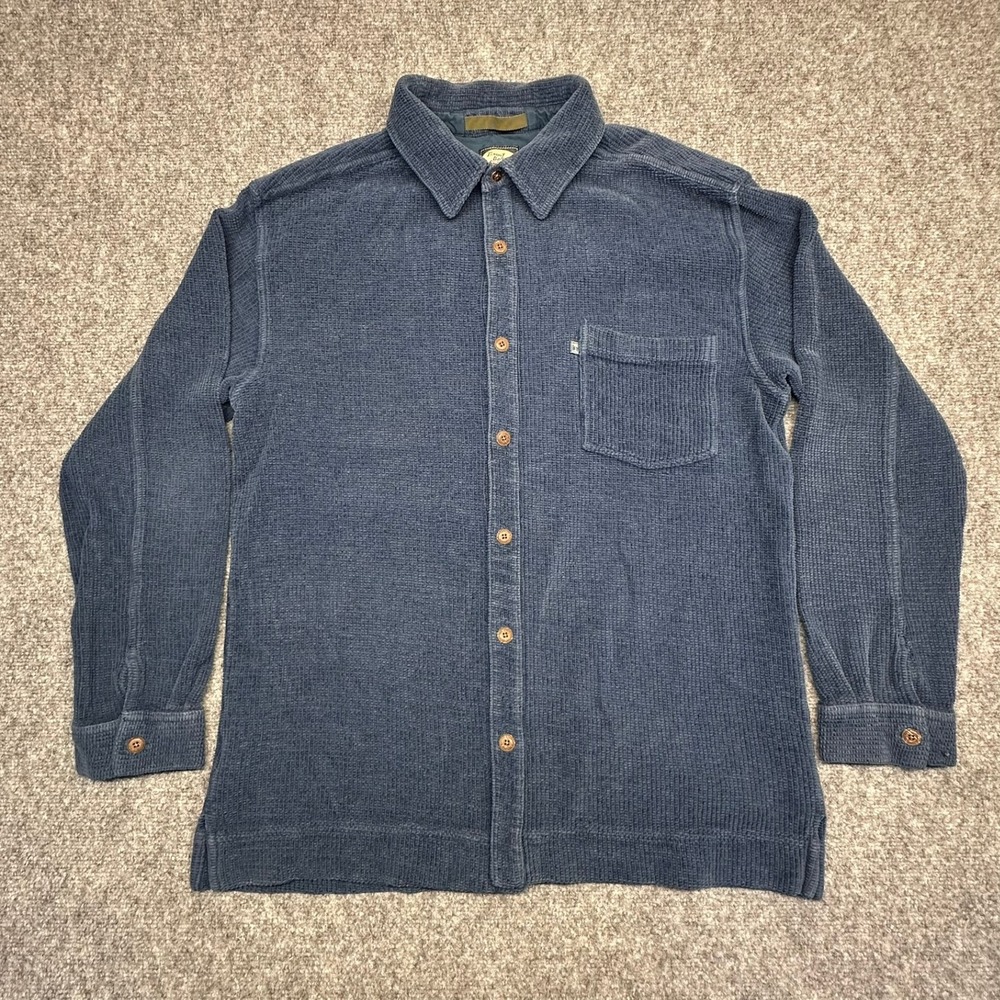 Tommy Bahama Waffle Knit Shirt Medium Blue Button Down Pocket